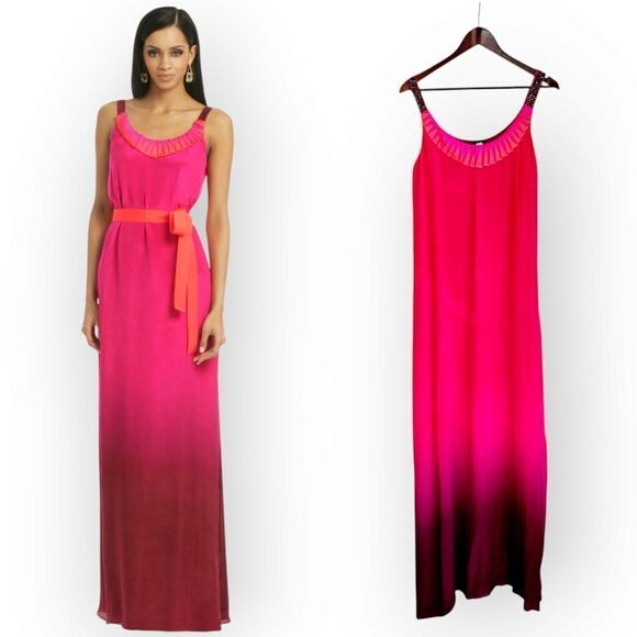 Nachiket Barve Versova Beach 100% Silk Ombre Fuchsia Pink Full Length Gown M - Picture 1 of 12